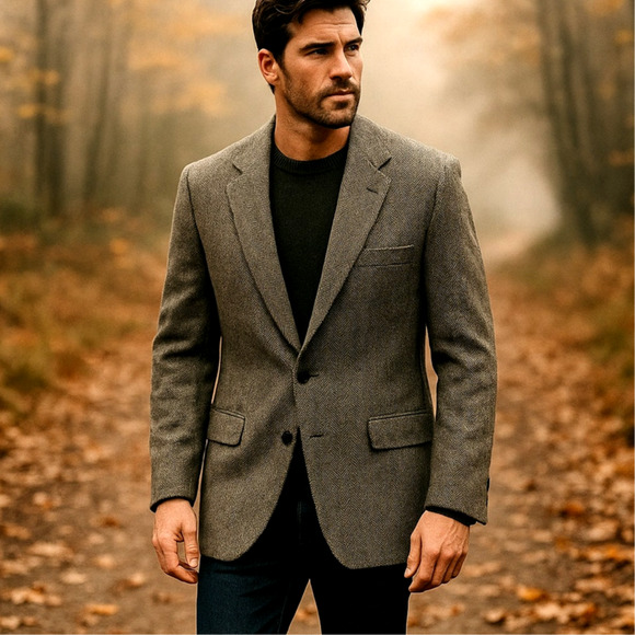 Huckberry Vintage 44L Harden Silk&Wool Houndstooth Blazer $450 Jacket Black Gray - Picture 1 of 10